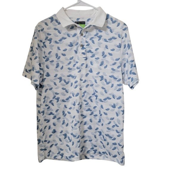 PGA Tour Size S White with Blue Tropical Leaves Pattern Golf Polo Shirt - Picture 2 of 12